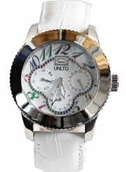 Marc Ecko The Lucky Multifunction Crystal Accented MOP Dial SS Case White Leather Watch E11532L1