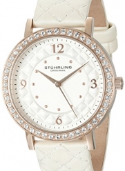 Stuhrling Original Women's 'Audrey 786' Quartz Stainless Steel and Leather Dress Watch, Color:White (Model: 786.03)