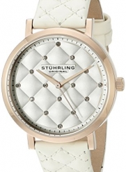 Stuhrling Original Women's 462.04 Audrey Quartz  Swarovski Crystal Rose-Tone Dial Watch with Quilted Leather Band