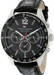 Tommy Hilfiger Men's 1791117 Sophisticated Sport Watch With Black Leather Band