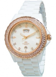 Oniss Paris Women'S ON6200-Lrg Wht Bello Princess Collection Ladies All Ceramic S/S Bezel with 116 Round Crystals Rose Tone Day/Date Swiss Parts Movement Rose Tone Blue Watch