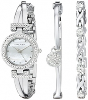 Anne Klein Women's AK/1869SVST Swarovski Crystal-Accented Silver-Tone Bangle Watch and Bracelet Set