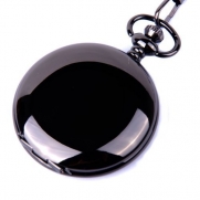 ShoppeWatch Pocket Watch Quartz Movement Black Case White Dial Arabic Numerals with Chain Full Hunter Design PW-23