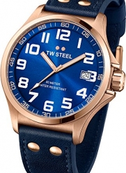 TW Steel Pilot Sunray Blue Dial Rose Gold PVD Steel Blue Leather Mens Watch TW404
