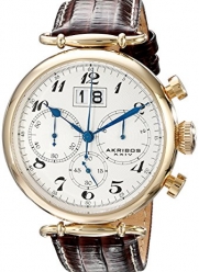 Akribos XXIV Men's AK628YG Gold-Tone Stainless Steel Brown Leather Chronograph Watch