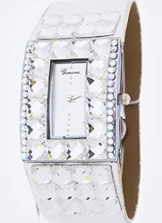 Trendy Fashion Jewelry Crystal Leather Bracelet Watch By Fashion Destination | (White)