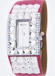 Trendy Fashion Jewelry Crystal Leather Bracelet Watch By Fashion Destination | (Pink)