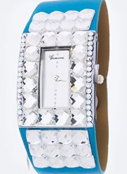 Trendy Fashion Jewelry Crystal Leather Bracelet Watch By Fashion Destination | (Teal)