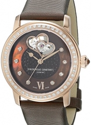 Frederique Constant Double Heart Beat Stainless Steel Plated Rose Gold Watch for Women - Diamond Swiss Frederique Constant Automatic Watch with Second Hand - Brown Leather Strap Ladies Self Winding Watch FC-310CDHB2PD4