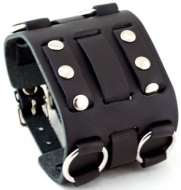 Nemesis #WB-K Wide Black Leather Tri Clasp Cuff Wrist Watch Band