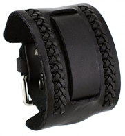 Nemesis NW-K Black Wide Leather Cuff Wrist Watch Band