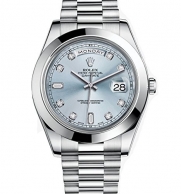 Rolex Day-Date II 41 President Platinum Watch Ice Blue Diamond Dial 218206