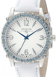Swisstek Women's SK21405L Blue Topaz/White Leather Watch