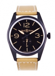 Bell & Ross Men's BR123-HERITAGE Vintage Black Dial and Brown Strap Watch