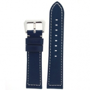 Watch Band Leather Navy Blue White Stitching Heavy Buckle Mens 20 millimeter