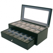 Watch Box for 24 Watches Black Matte Finish XL Wide Compartments Soft Cushions Clearance Large Watches Window