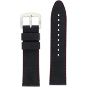 22mm Watch Band Silicone Rubber Black Red Stitching Waterproof Stainless Buckle
