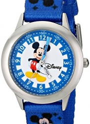 Disney Kids' W000022 Time Teacher Stainless Steel Watch with Blue Nylon Band