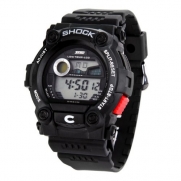Shot-in Sports Calendar Waterproof Men Led Digital Electronic Wrist Watch Male - Black - 9.06x1.65x1.61