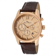 Lucien Piccard Men's 12356-RG-09 Mulhacen Chronograph Rose Gold Tone Textured Dial Brown Leather Watch