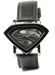 Man of Steel Superman Shield Watch - Stealth - Leather Strap (MOS 5006)