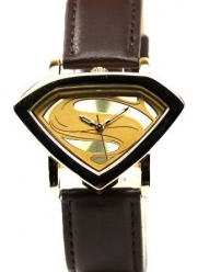 Man of Steel Superman Shield Watch - Gold - Leather Strap (MOS 5007)