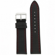 Watch Band Carbon Fiber Black Red Stitching Water Resistant 20 millimeter