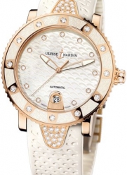 New Ladies Ulysse Nardin Lady Diver Diamonds 18K Gold Auto White Watch 8106-101E-3C/10