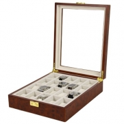 Watch Box Storage for 20 Watches Extra Clearance Burlwood Finish Inlaid Top