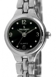 Peugeot Women's Small Silver-Tone Link Bracelet Watch Black Dial 1015BK