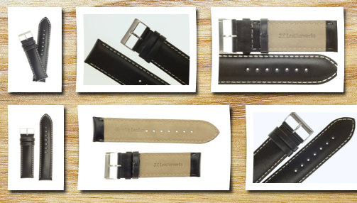 JP Leatherworks men's polished italian leather watchband black 24mm watch band by