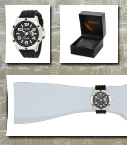 Lancaster men's trendy black striped dial silicone watch