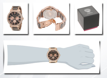Vince Camuto women's swarovski crystal accented brown and rosegold-tone multi-function bracelet watch